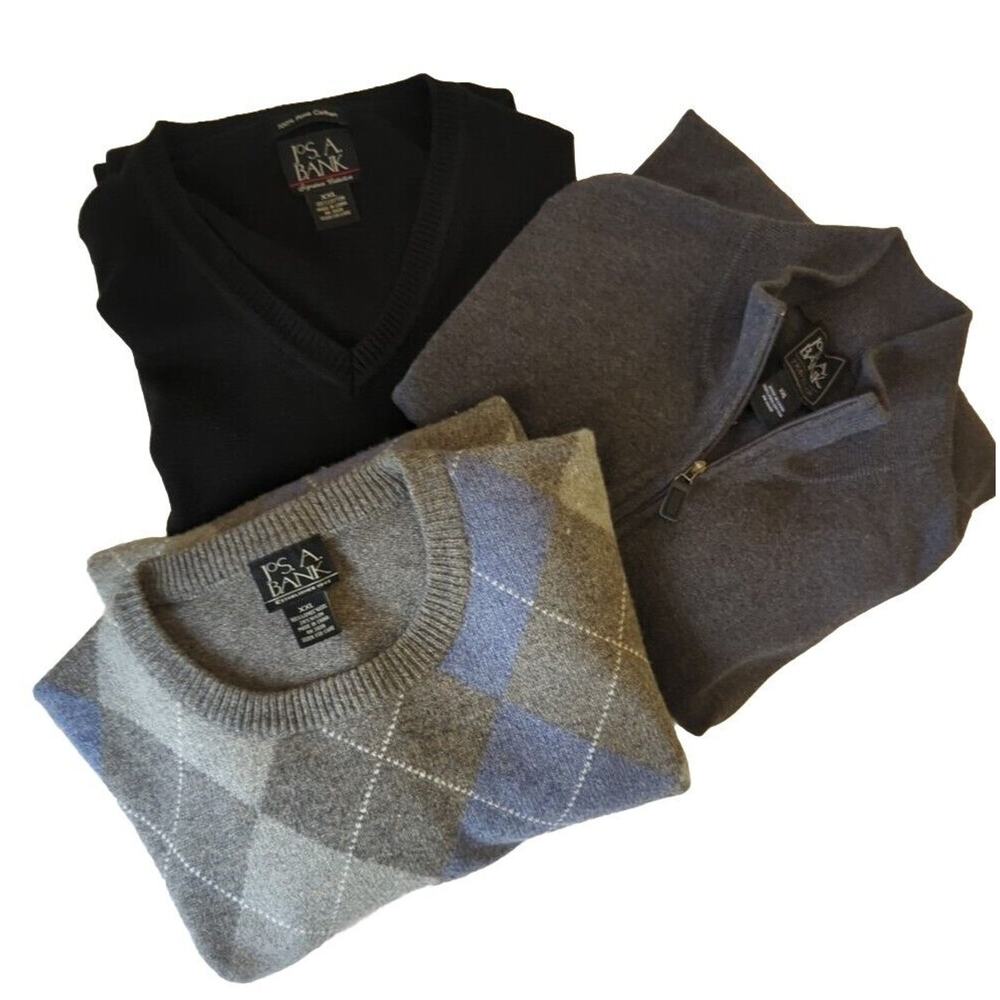 Lot XXL Jos A Banks Sweaters Pima Cotton Mock Zip Wool Blend Argyle Golfer